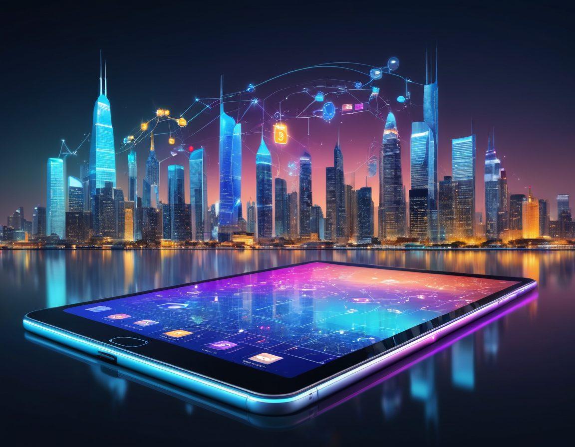 A digital diary floating in a cybernetic environment, featuring vibrant icons symbolizing marketing strategies like graphs, social media, and analytics. Surrounding the diary, creative sparks of light representing innovative ideas and solutions. In the background, a futuristic city skyline, symbolizing digital growth and connectivity. Colorful elements of technology and creativity entwined throughout the image. super-realistic. vibrant colors. 3D.
